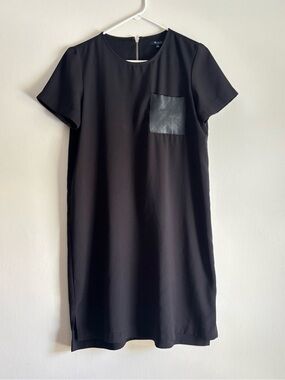 Madewell Black Mini Shift Dress with Faux-Leather Pocket